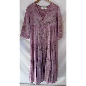 NI EN MORE Women Maxi Dress M Cotton Tiered Boho Festival Beach